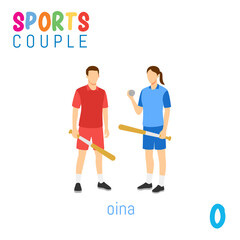 Sports Couple  alphabet in vector with O letter. illustration cartoon sports. Alphabet design in a colorful style.