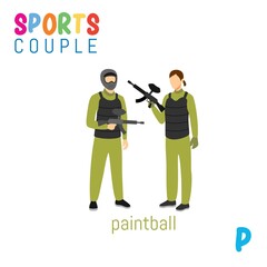 Sports Couple  alphabet in vector with P letter. illustration cartoon sports. Alphabet design in a colorful style.