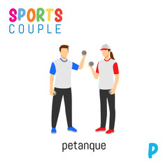 Sports Couple  alphabet in vector with P letter. illustration cartoon sports. Alphabet design in a colorful style.