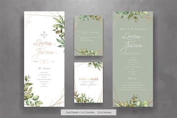 Set of Elegant Watercolor Wedding Invitation Card Template