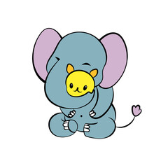 Emotional sticker with cute elefant. Kawaii style. Cartoon emoji sticker with happy elefant. Vector illustration.