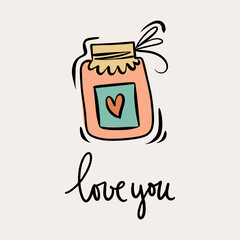 St.Valentine's day vector illustration in boho colours. Hand drawn elements with hearts and lettering. For posters, cards, invitations.