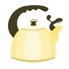 Fototapeta premium metal gold teapot with handle for boiling water, kettle for coffee and tea. Illustration of drawing of kitchen utensils for cooking, illustration in vector