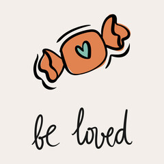 St.Valentine's day vector illustration in boho colours. Hand drawn elements with hearts and lettering. For posters, cards, invitations.