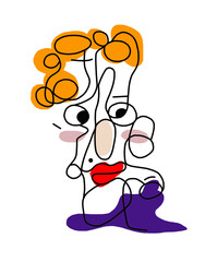 Abstract surreal illustrated face of geometric shapes painted in pop colors.Isolated on a white background.