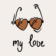 St.Valentine's day vector illustration in boho colours. Hand drawn elements with hearts and lettering. For posters, cards, invitations.