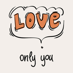 St.Valentine's day vector illustration in boho colours. Hand drawn elements with hearts and lettering. For posters, cards, invitations.