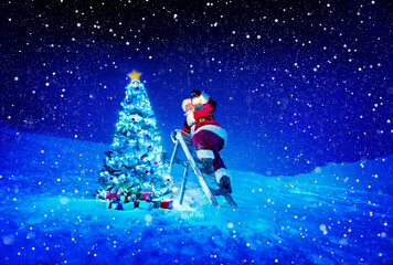 Fototapeta na wymiar Santa and a christmas tree