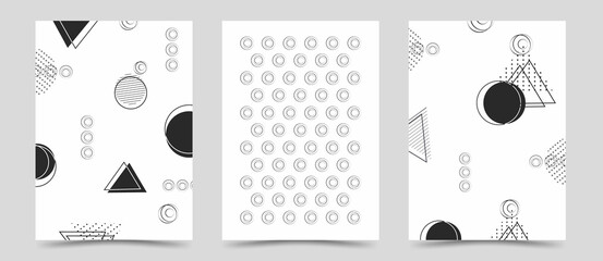 set of  pattern of geometric shapes (circle, line, triangle, dot). abstract element: in the style of a one line. memphis wallpaper,  minimalism. for print, sale, banner.  art illustration