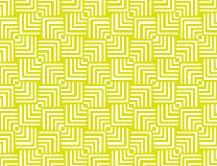 Yellow background with geometric elements.