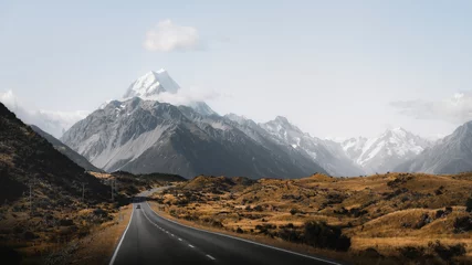 Crédence en verre imprimé Aoraki/Mount Cook Belle vue sur une route menant au mont Cook, Nouvelle-Zélande
