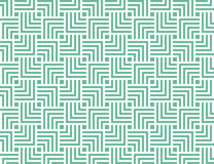 Teal background with geometric elements.