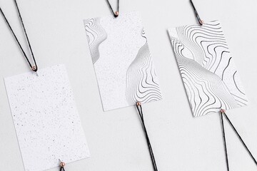 White label tags with strings, abstract pattern