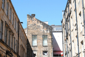 Street View of Old Stone Residential Tenement Buildings 