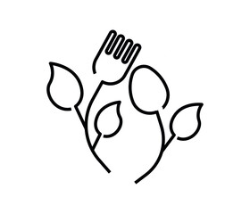 Fototapeta premium Healthy food logo template vector design. Vegan food logo. Fork, spoon in the form of leaves. 