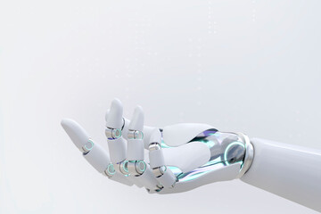 Robot hand showing background, 3D AI technology side view