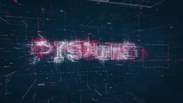 Pishing title key word build up animation on a binary code digital network background