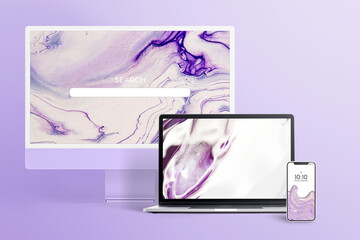 Computer, laptop, phone screen with abstract marble aesthetic