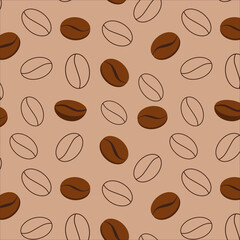Seamless pattern. Vector illustration of coffee beans. Great for printing on fabric for chef uniform, coffee shop menu.