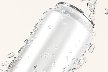 Refreshing cold soda can with water