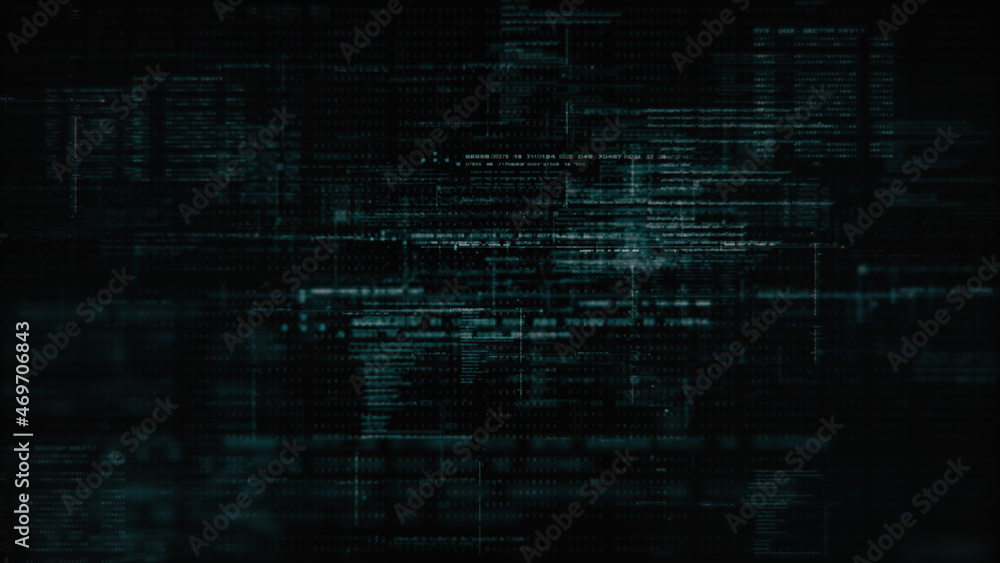 Aufkleber Futuristic simulation of 5G network concept, artificial intelligence quantum physic matrix particles deep learning performing analytic computational head up display