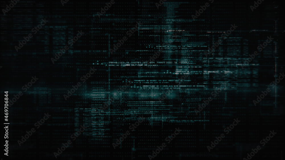 Aufkleber Futuristic simulation of 5G network concept, artificial intelligence quantum physic matrix particles deep learning performing analytic computational head up display