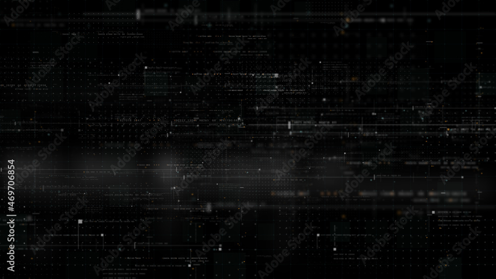 Aufkleber Futuristic simulation of 5G network concept, artificial intelligence quantum physic matrix particles deep learning performing analytic computational head up display