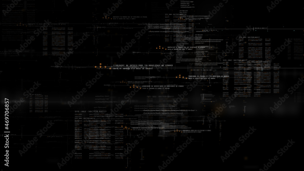 Fototapete Futuristic simulation of 5G network concept, artificial intelligence quantum physic matrix particles deep learning performing analytic computational head up display