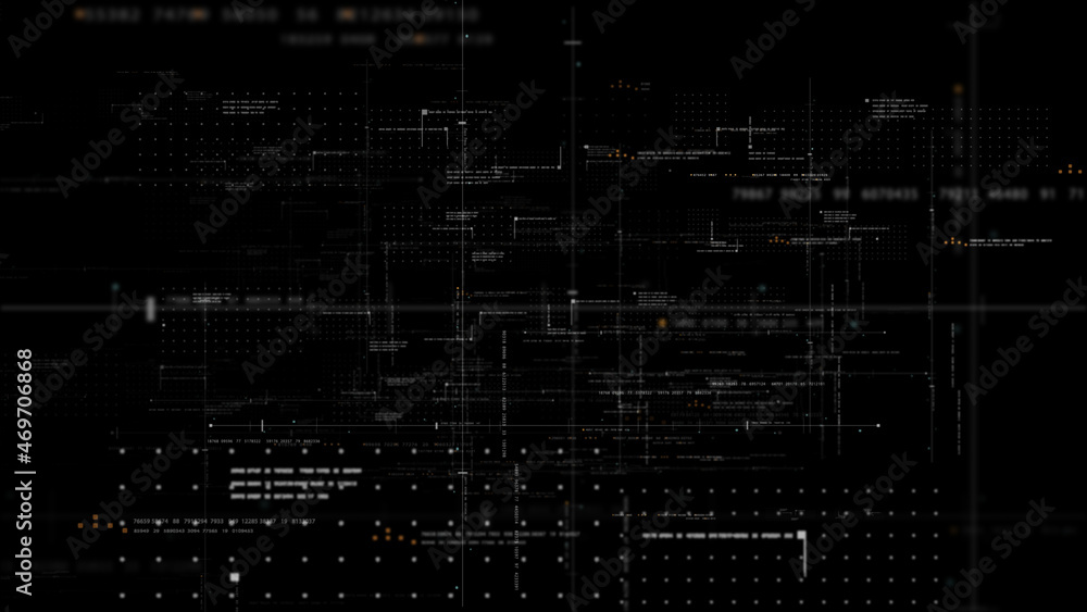 Aufkleber Futuristic simulation of 5G network concept, artificial intelligence quantum physic matrix particles deep learning performing analytic computational head up display