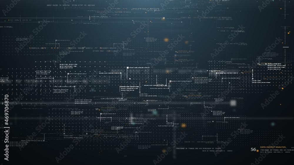 Aufkleber Futuristic simulation of 5G network concept, artificial intelligence quantum physic matrix particles deep learning performing analytic computational head up display