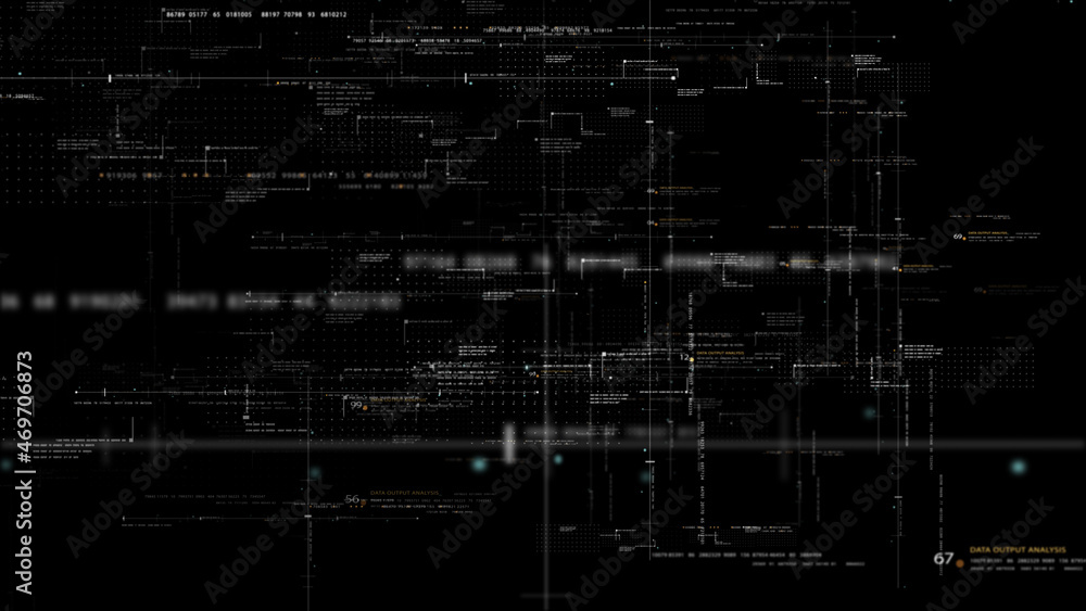 Aufkleber Futuristic simulation of 5G network concept, artificial intelligence quantum physic matrix particles deep learning performing analytic computational head up display