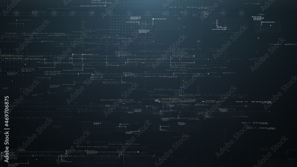 Aufkleber Futuristic simulation of 5G network concept, artificial intelligence quantum physic matrix particles deep learning performing analytic computational head up display