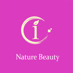 Initial Letter i with Leaf and Circle Brush Splash for Feminine Nature Beauty Spa Aesthetic Salon  Business Logo Idea