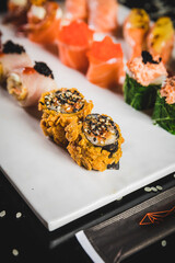 Perfect Sushi Japanese Asian Seafood Food Dish Drink Cocktail Dessert Menu Gourmet Restaurant Chef on Dark Background