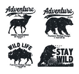 Naklejka premium LOGO VINTAGE RETRO SILHOUETTE ANIMALS SET OUTDOOR ADVENTURE JUNGLE FOREST