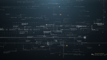 Futuristic simulation of 5G network concept, artificial intelligence quantum physic matrix particles deep learning performing analytic computational head up display