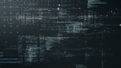 Futuristic simulation of 5G network concept, artificial intelligence quantum physic matrix particles deep learning performing analytic computational head up display