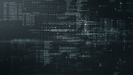 Futuristic simulation of 5G network concept, artificial intelligence quantum physic matrix particles deep learning performing analytic computational head up display