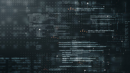 Futuristic simulation of 5G network concept, artificial intelligence quantum physic matrix particles deep learning performing analytic computational head up display