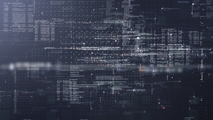 Futuristic simulation of 5G network concept, artificial intelligence quantum physic matrix particles deep learning performing analytic computational head up display