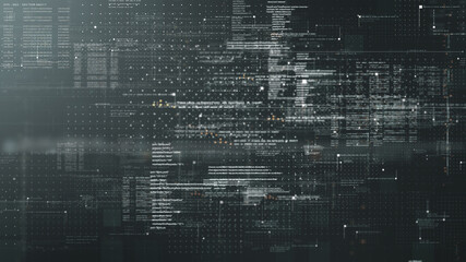 Futuristic simulation of 5G network concept, artificial intelligence quantum physic matrix particles deep learning performing analytic computational head up display