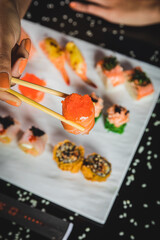 Perfect Sushi Japanese Asian Seafood Food Dish Drink Cocktail Dessert Menu Gourmet Restaurant Chef on Dark Background