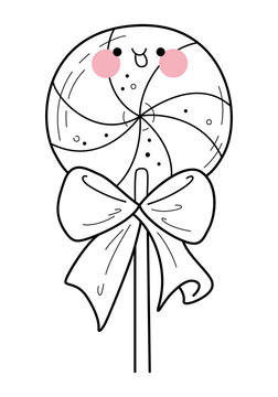 Kawaii Lollipop Coloring Page For Kids. Cartoon Vector Illustration