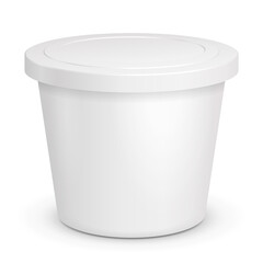 Food Plastic Tub Bucket Container For Dessert, Yogurt, Ice Cream, Sour Cream. Illustration Isolated On White Background. Mock Up Template Ready For Your Design. Product Packing Vector EPS10