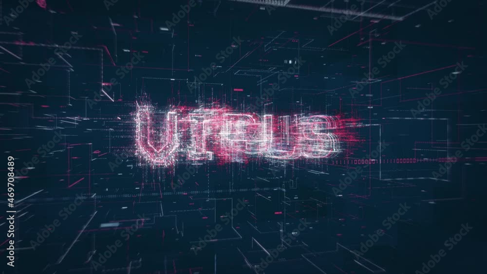Poster Virus title key word build up animation on a binary code digital network background