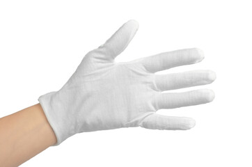 Hand in a white glove, isolate. Cloth gloves on the hand