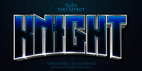 Knight text, silver color editable text effect on dark blue textured background