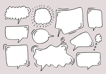 Set of hand drawn sketch Speach bubbles. Vector illustration