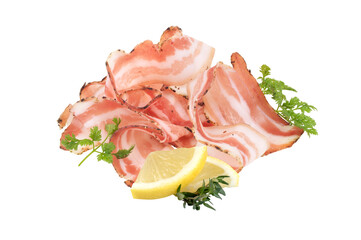 Sliced Bacon isolated on white background with clipping path