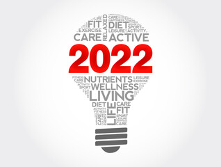 Fototapeta premium 2022 health goals bulb word cloud, health concept background
